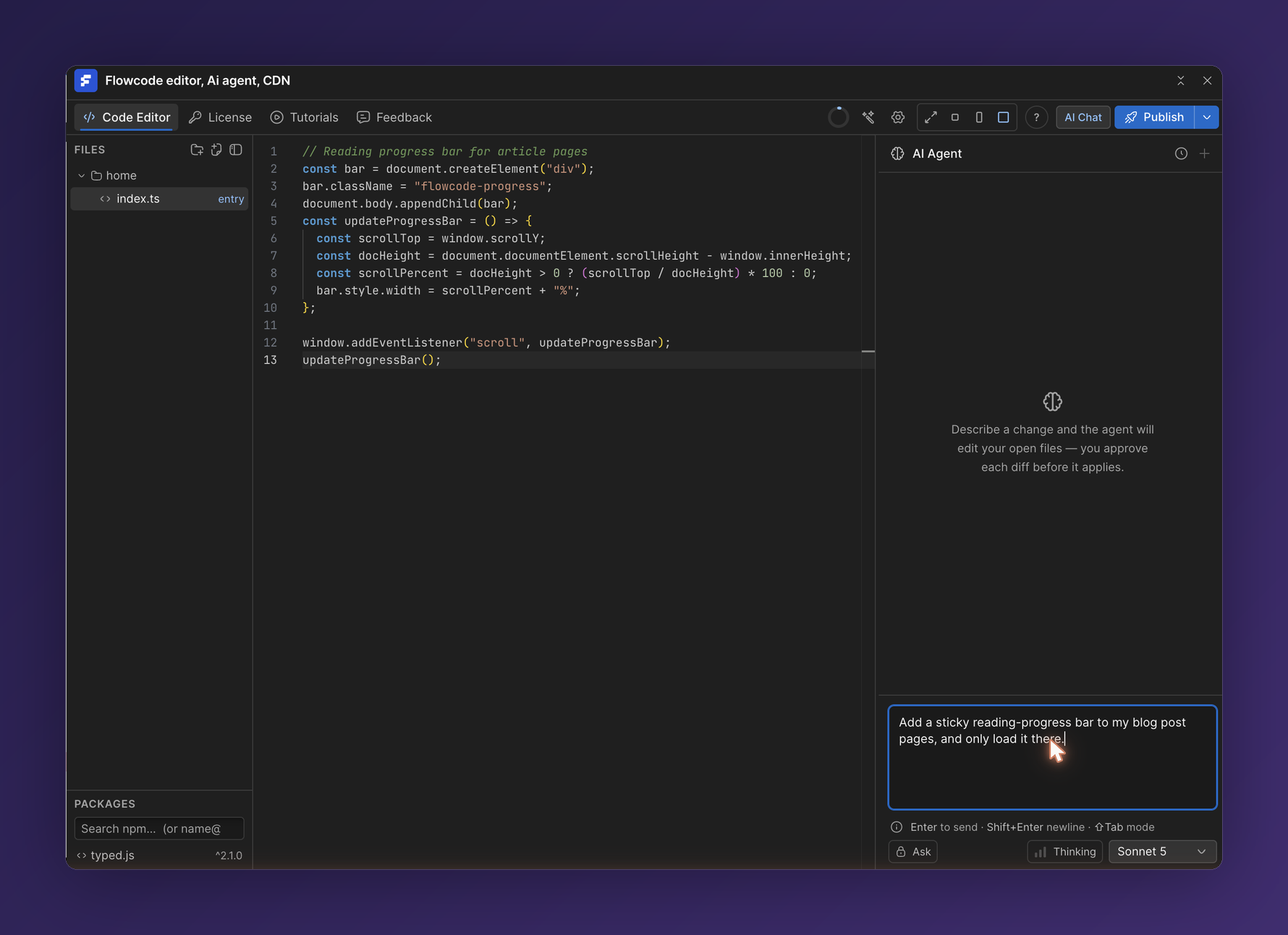 The Flowcode AI Agent chat panel