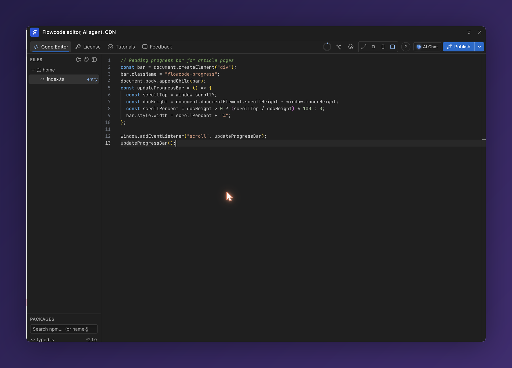 The Flowcode editor inside the Webflow Designer