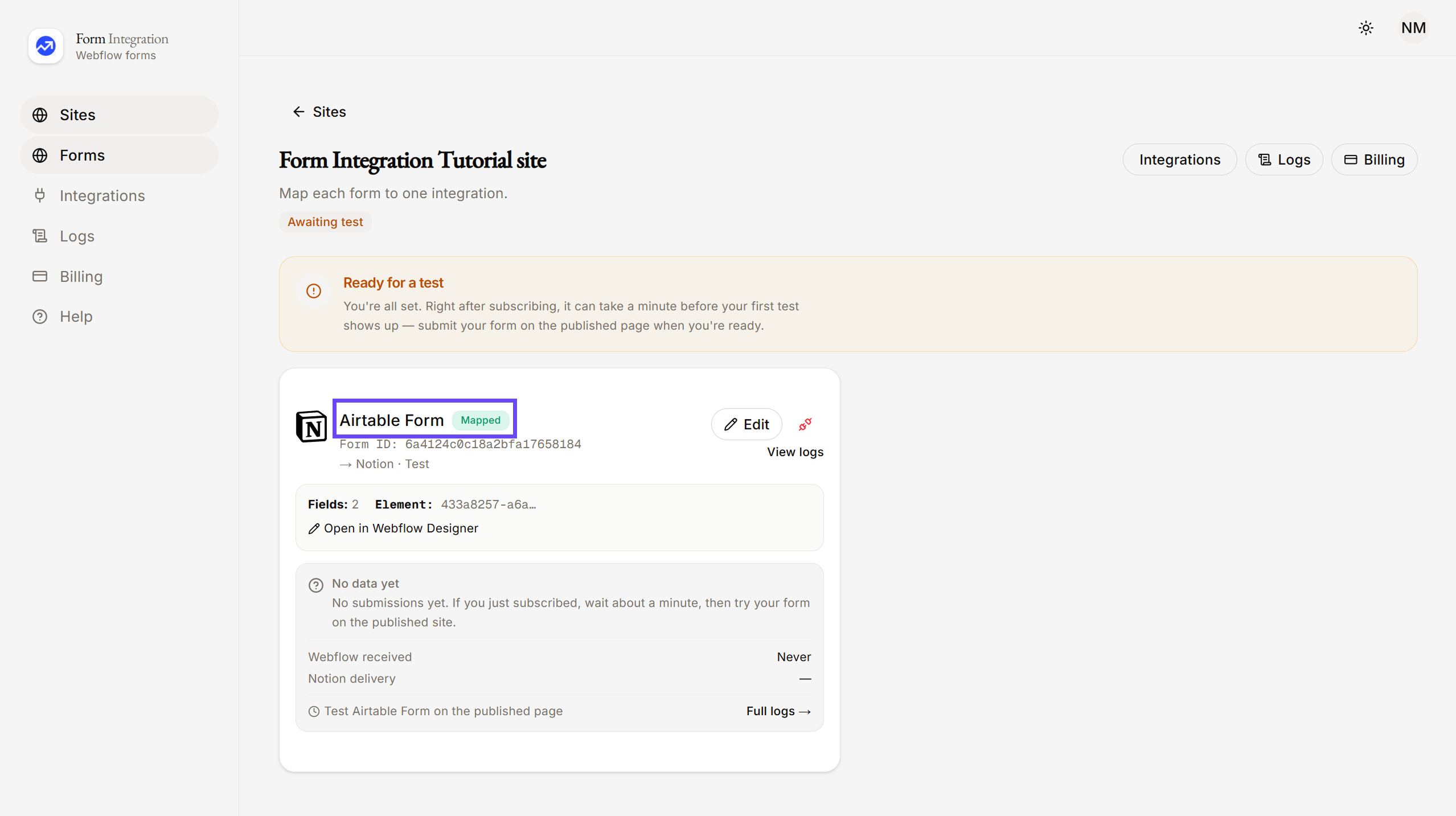 Webflow Designer showing how to change the name of a Form