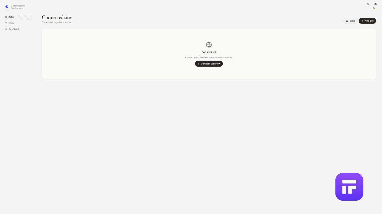 Authorize webflow site in Form Integration App