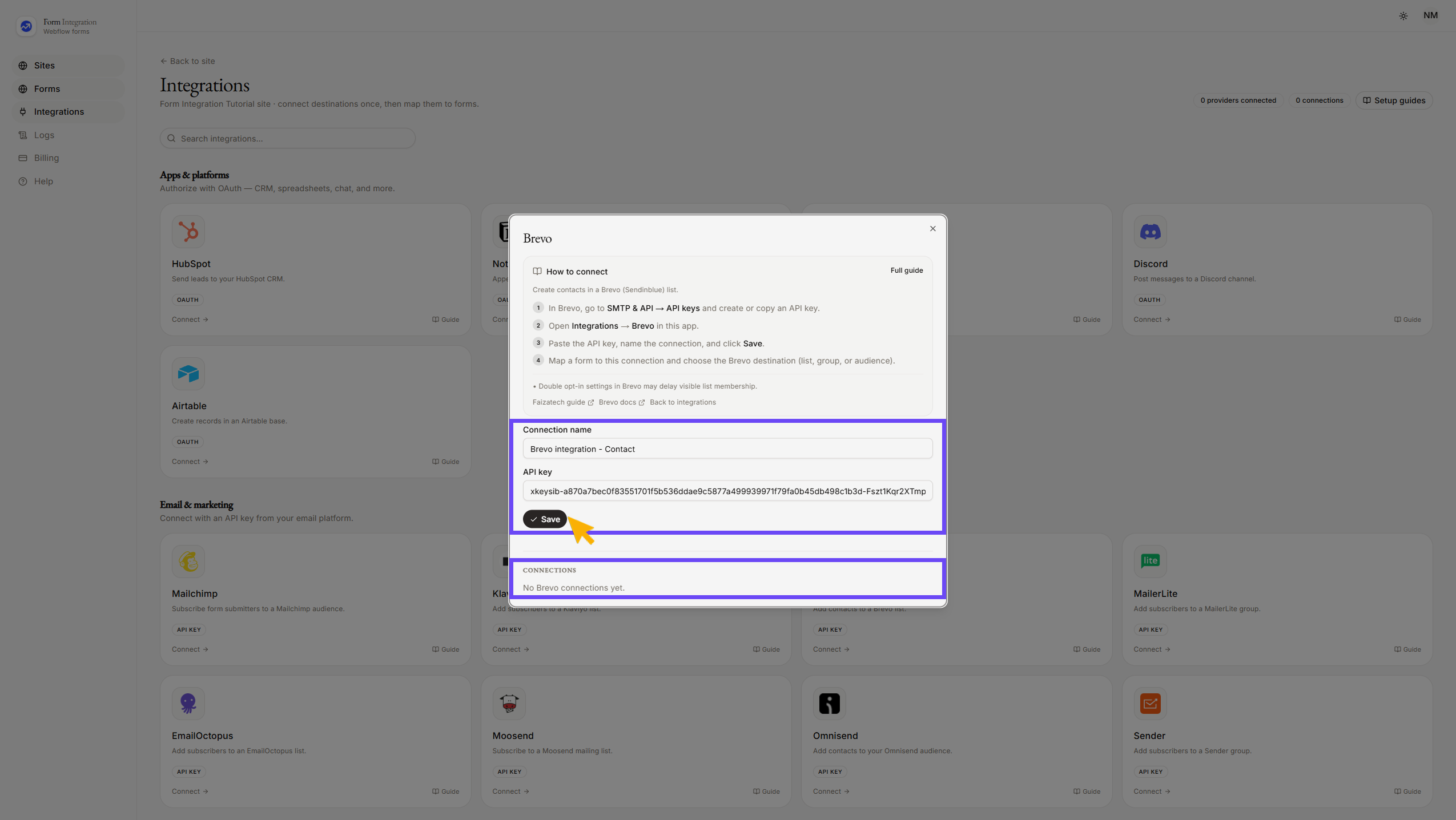 Integration Brevo popup window
