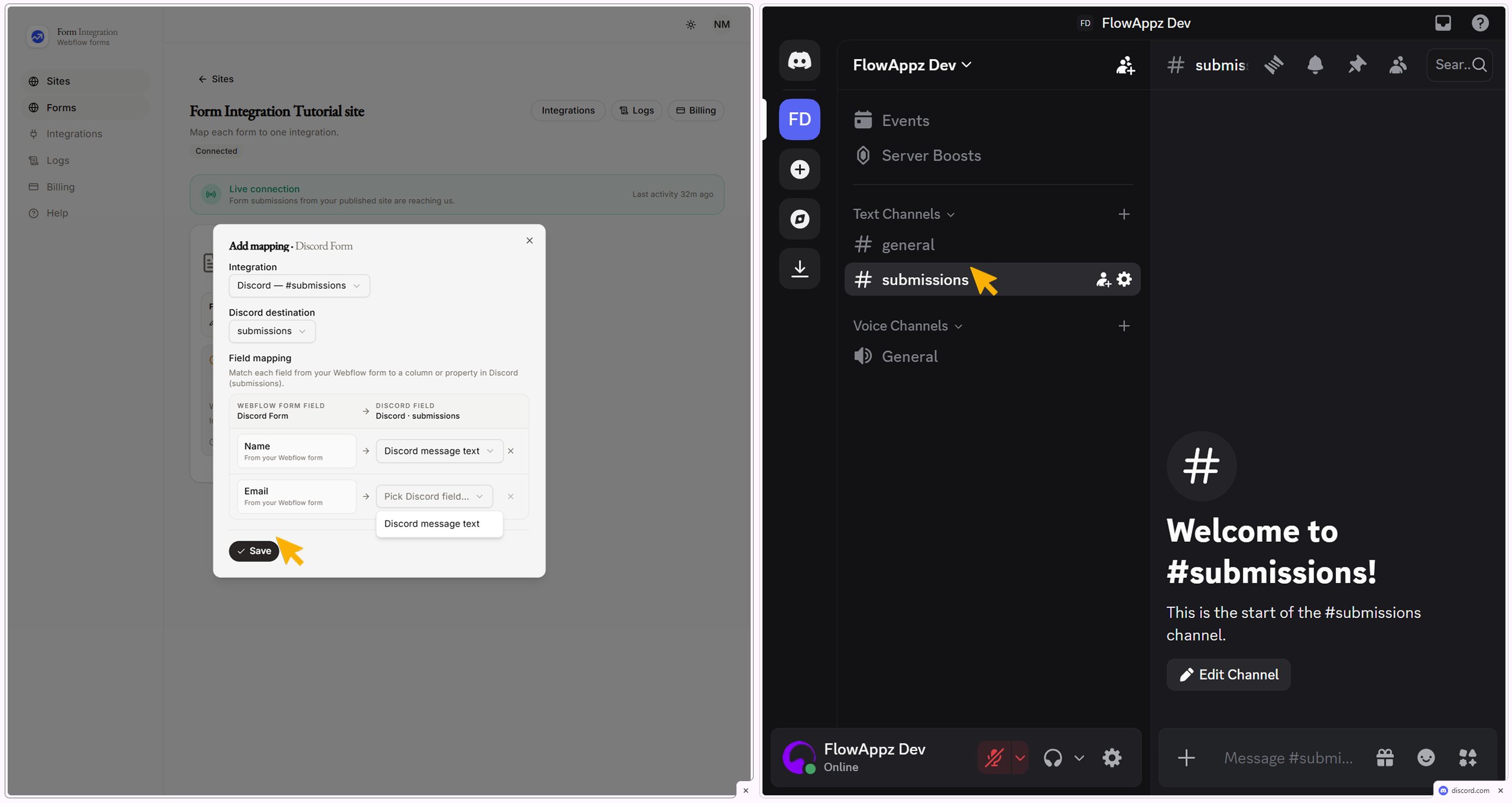 Integration Discord mapping window