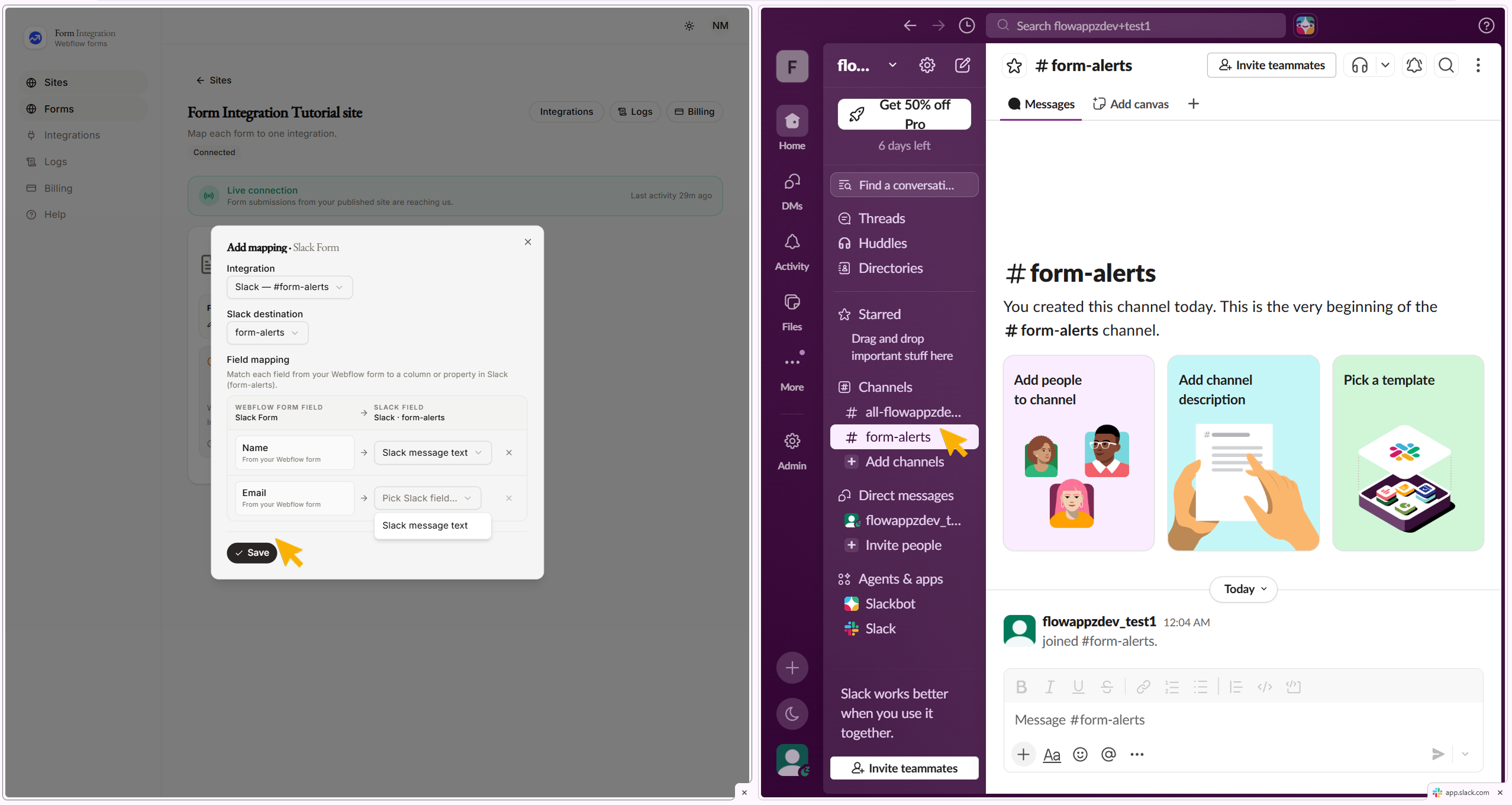 Integration Slack mapping window